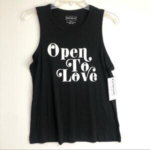 For the Republic Open To Love Black Tank